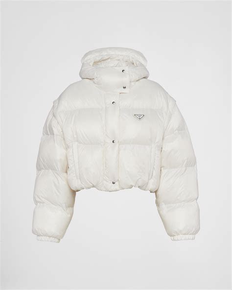 prada puffer jacket women's white|Prada cropped cashmere down jacket.